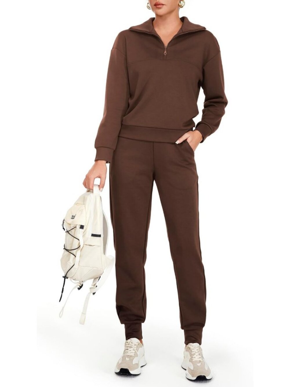 Chic Women's 2-Piece Casual Tracksuit Set | Long Sleeve Half Zip Sweatshirt